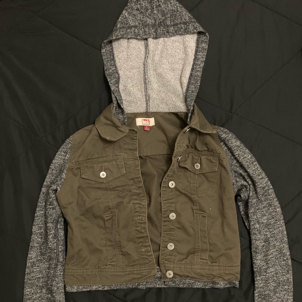 Olive green denim sweatshirt jacket